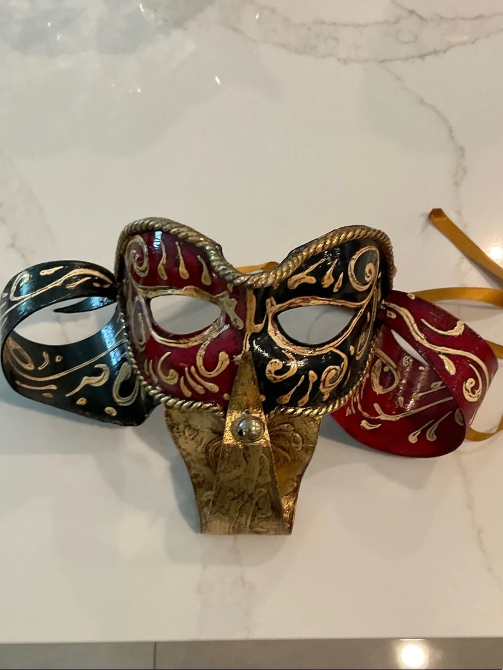 Venetian Style Tricolor Masquerade Mask - Red, Black & Gold